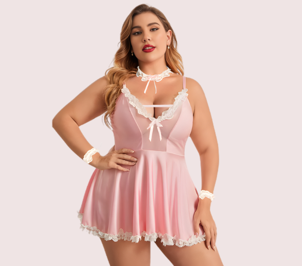Dropship French Daina Stylish Pink Apron Maid Outfit with Luxury Panty Gift