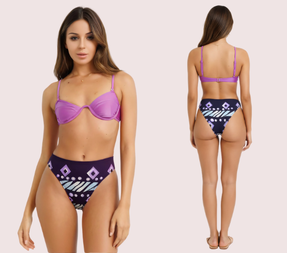 Dropship High-Waisted Tribal Geometric Print Bikini Bottom