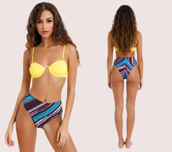 Dropship Vibrant Striped High-Waist Bikini Bottom (Bottom Only)