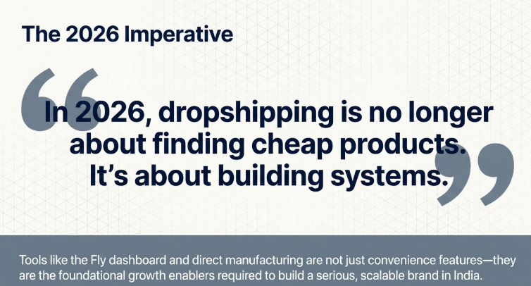 The 2026 Imperative&rdquo; quote graphic emphasizing that modern dropshipping success is no longer about sourcing cheap products, but about building strong, automated systems for scalable growth