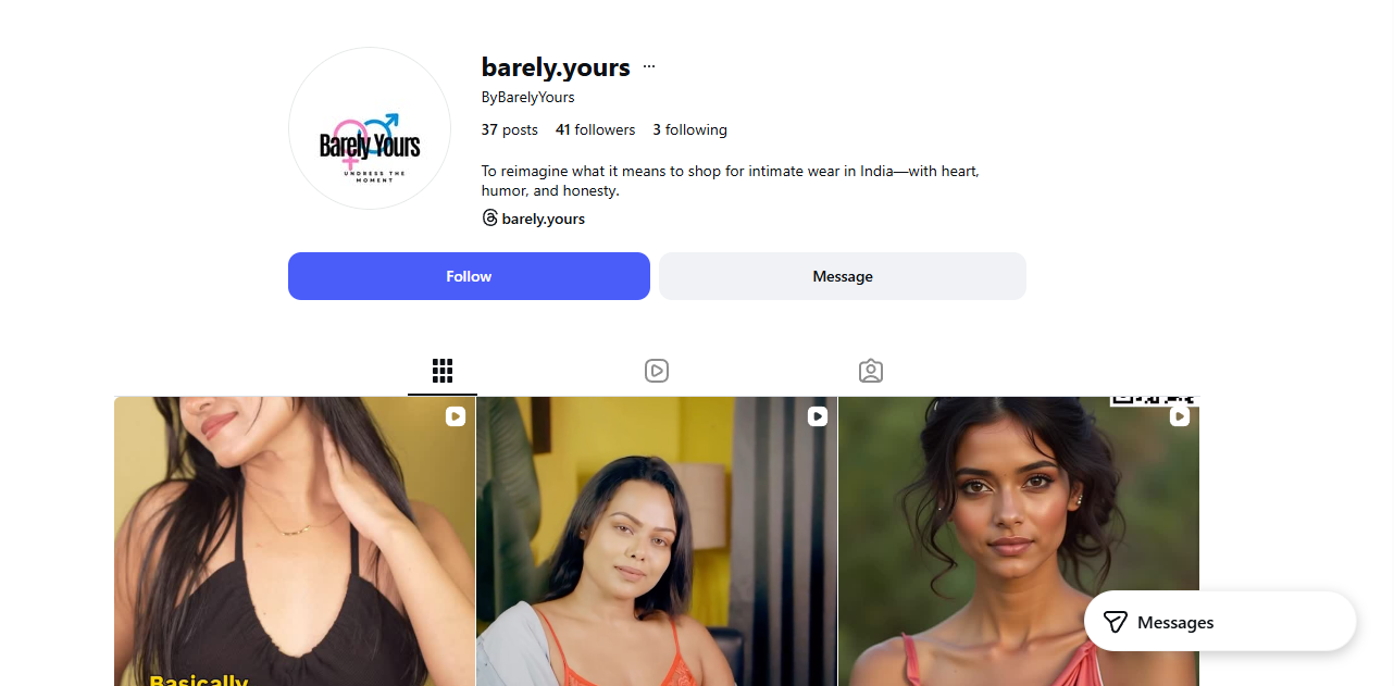 Barely Yours Instagram profile showcasing premium lingerie brand presence and content