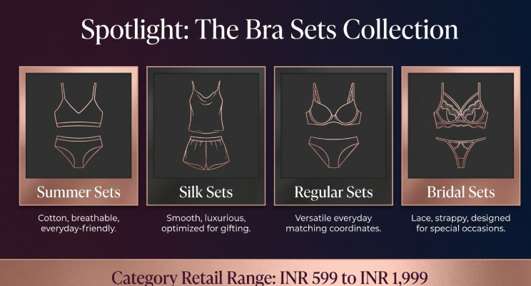 Get Dark Desire bra sets collection featuring summer sets, silk sets, regular lingerie sets, and bridal bra sets for women.
