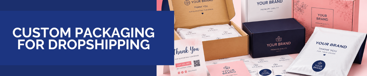 Snazzyway Dropshipping custom packaging for dropshipping featuring branded shipping boxes, courier bags, thank you cards, tissue paper, stickers, and premium packaging for private label and white label brands.