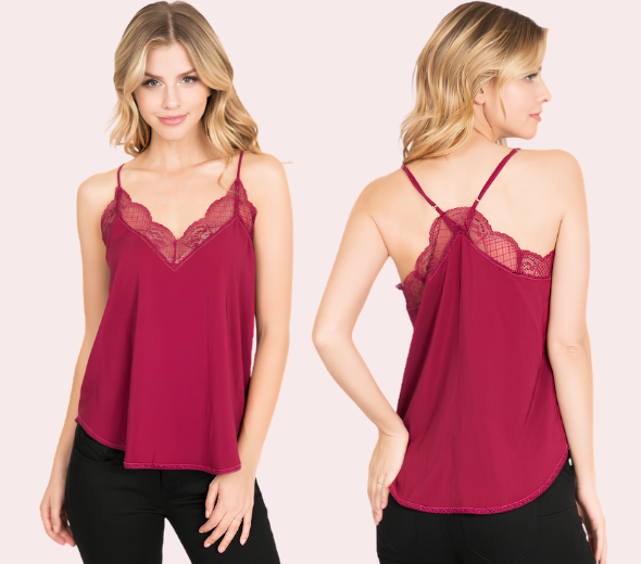 Lace Trim Satin Racerback Camisole
