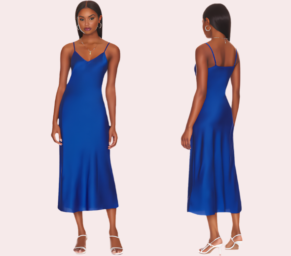 Glamorous Blue Satin Slip Midi Dress