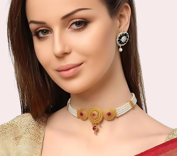 Pearl & Gold Floral Choker