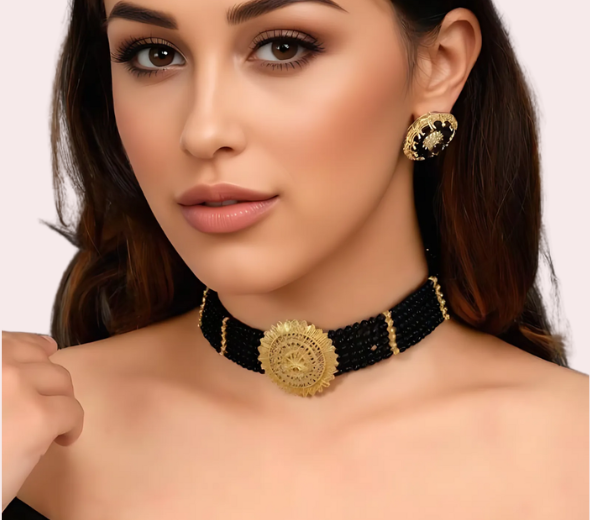 Black Beaded Gold Choker