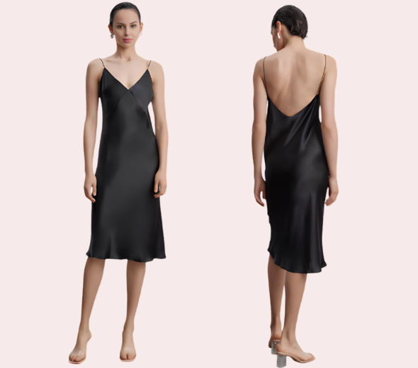Silk Slip V-Neck Cocktail Party Dress