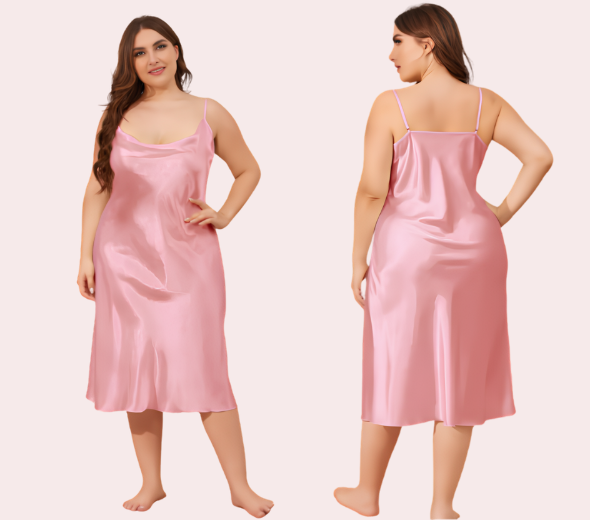 Solid Satin Slip Dress for 4XL–5XL Women