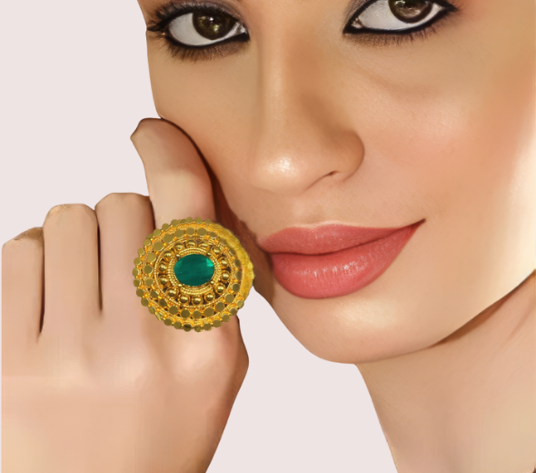 Royal Gold-Plated Statement Ring with Green Stone