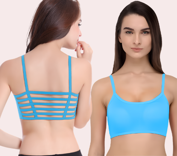 Fashionable Blue Smooth Cup Strappy Cage Bra