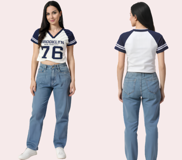 Brooklyn 76 Varsity Crop Top – Navy & White