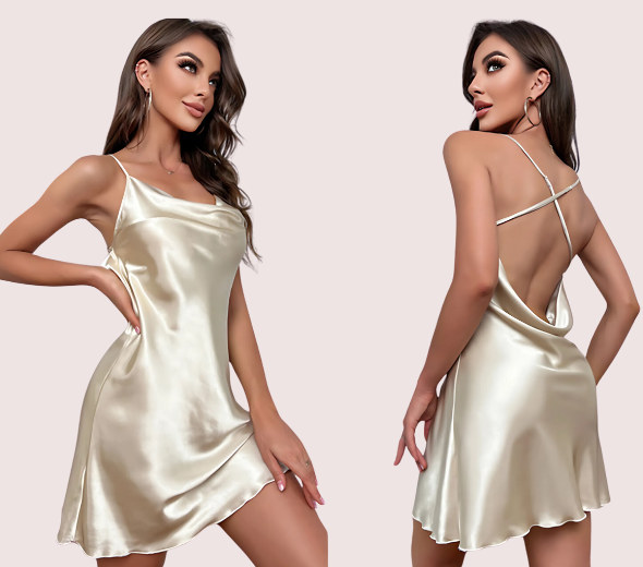 Dropship 100% Pure silk satin cowl neck nightwear
