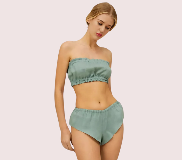 Dropship 2-Pk Natural Flax Linen Ruffled Bandeau & Vintage Knickers Set