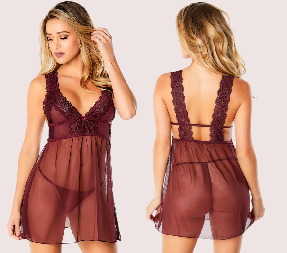Dropship French Daina Seductive brown seethrough babydoll