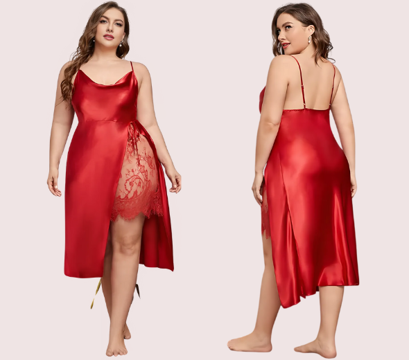 Dropship Lace Trim Sleep Dress with Cowl Neck