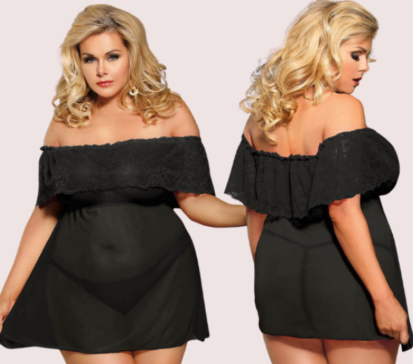 Dropship Plus Size Black Sheer Babydoll Lingerie 4XL – 5XL
