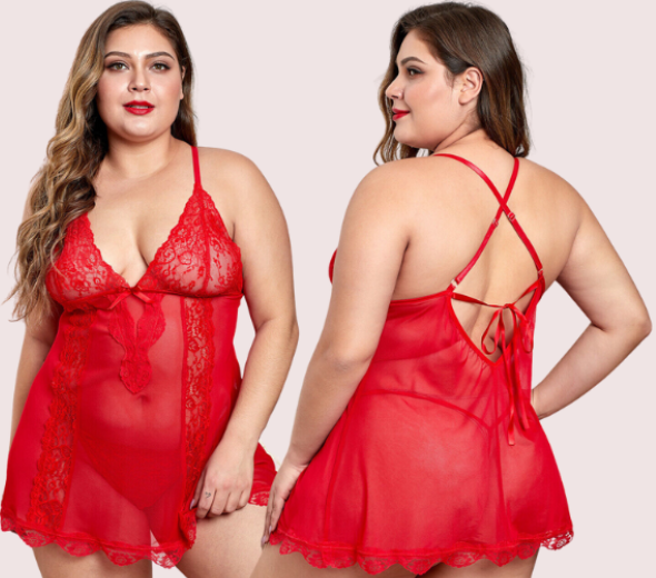 Dropship Plus Size Lace Sheer Babydoll Nightwear