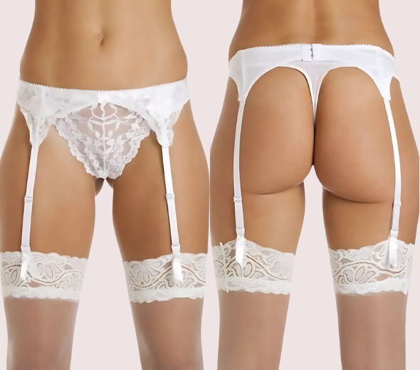 Dropship Silky White Lace Garter Belt for Women