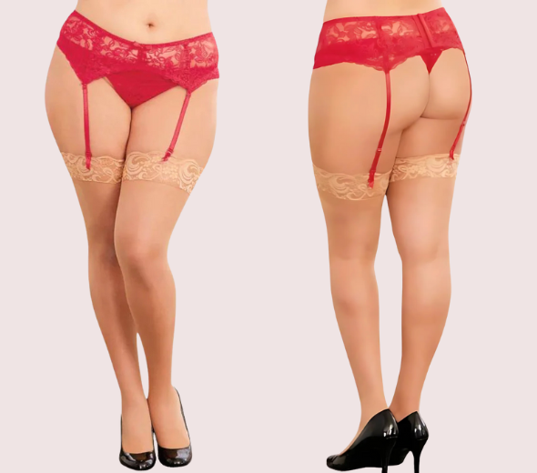 Dropship Sultry Red Lace Plus Size Suspender Garter Belt