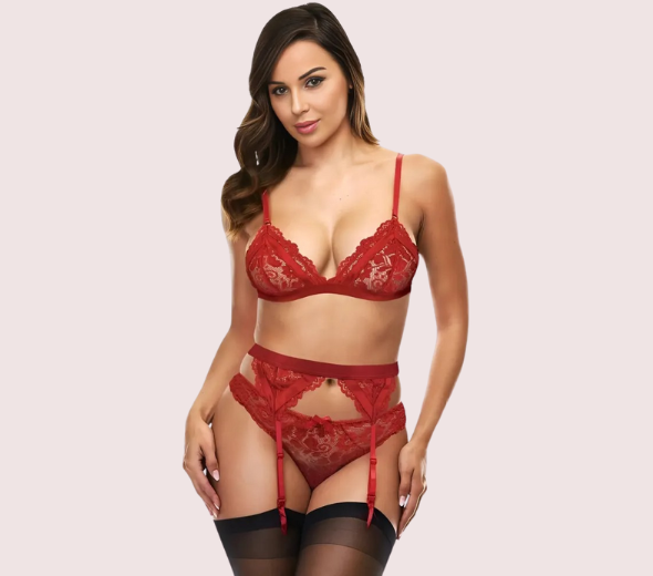 Women’s Red Lace Bralette & Garter Set