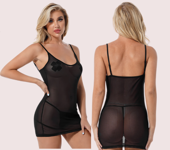 Dropship Sexy sheer black mesh Chemise