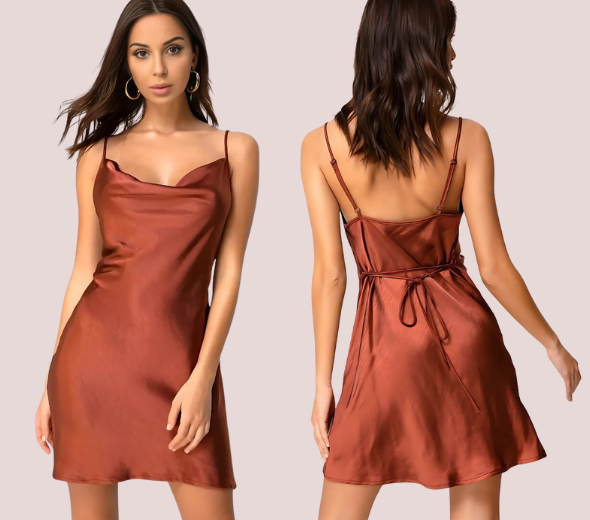 Dropship Elegant Dark Rust Satin Slip Dress