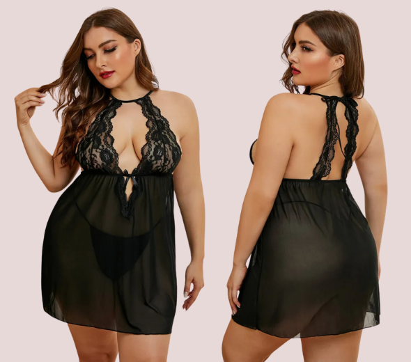 Dropship Elegant Plus Size Sheer Lace Babydoll Nightwear