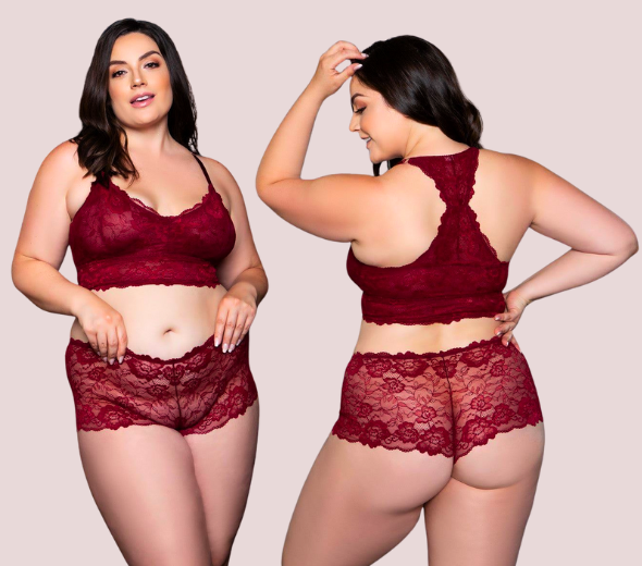Dropship Exquisite Plus Size Cami Bralette Pantie Set