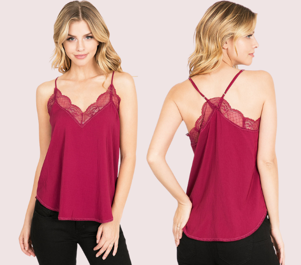 Dropship Lace Trim Satin Racerback Camisoles