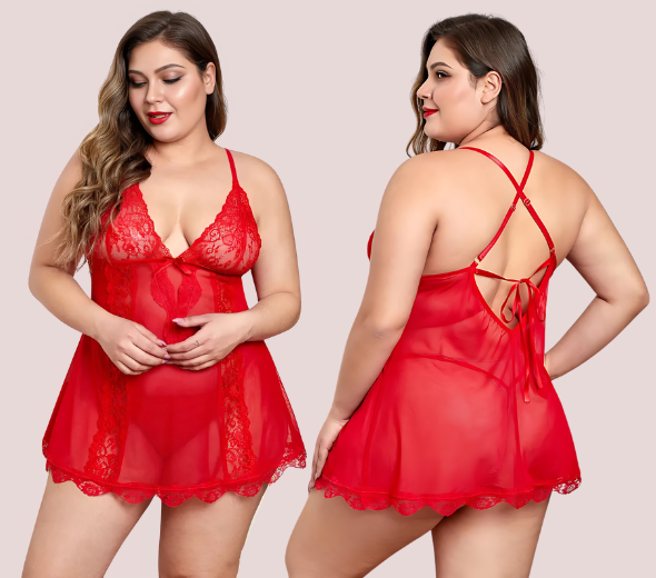 Dropship Plus Size Lace Sheer Babydoll Nightwear