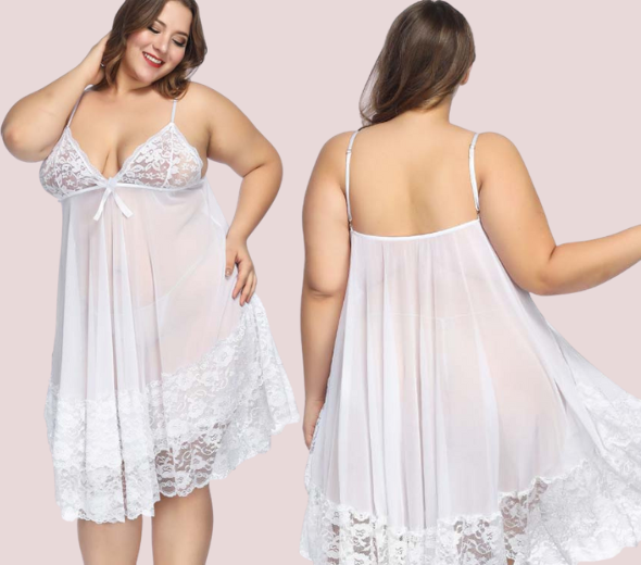 Dropship Plus size white see through babydoll nightwear