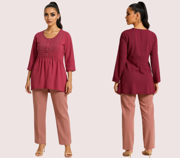 Dropship Rosewood Pintuck Pleated Cotton Top