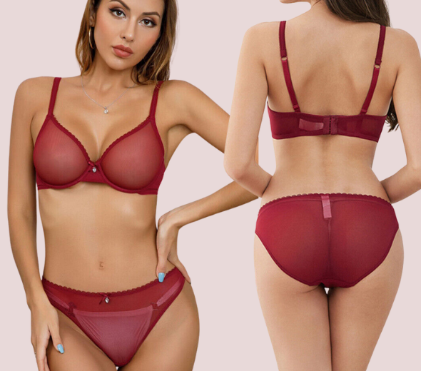 Dropship Sheer Lace See-Through Bra and Panty Set