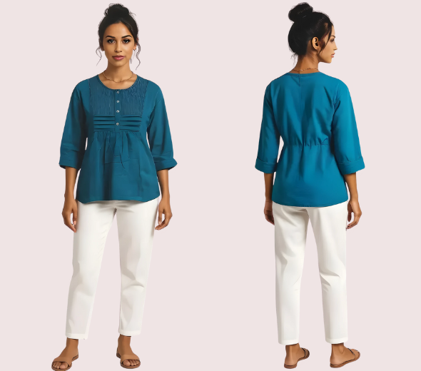 Dropship Teal Pintuck Detail Cotton Tunic Top
