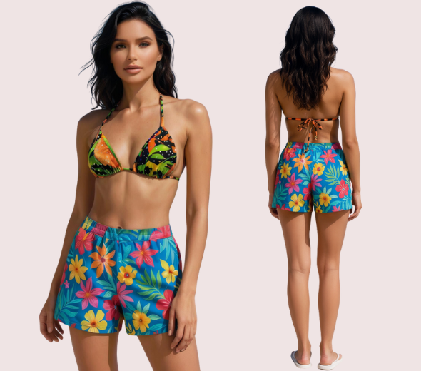 Dropship Rainforest Floral Print Triangle Bikini Top (Top Only)