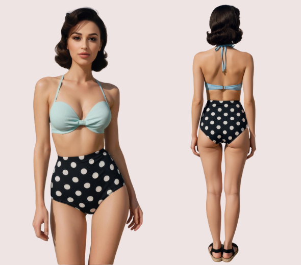 Dropship Retro Halter Neck & Bow-Front Sweetheart Bikini Top in Mint (Top Only)