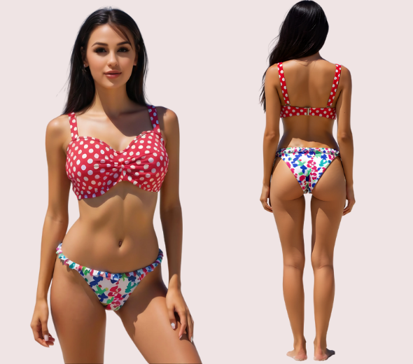 Dropship Retro Polka Dot & Knot-Front Bikini Top (Top Only)