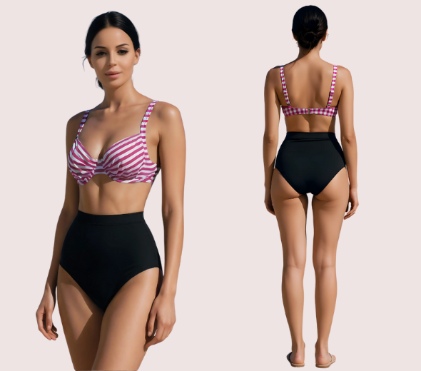 Dropship Structured Underwire Bikini Bra Top in Pink & White Stripe (Top Only)
