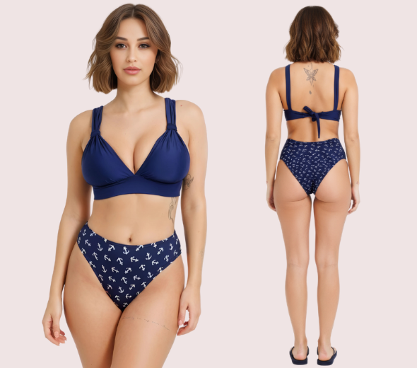 Dropship Nautical High-Waisted Anchor Print Bikini Bottom