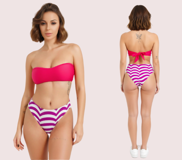Dropship Vibrant V-Cut Striped High-Waisted Bikini Bottom