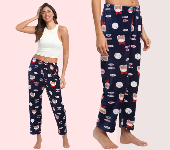 Dropship Ladies casual printed warm Pajama (Pk of 2)