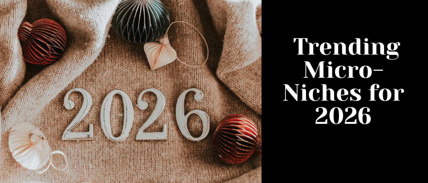 Trending dropshipping micro-niches for 2026 banner featuring festive decor and year 2026 text.