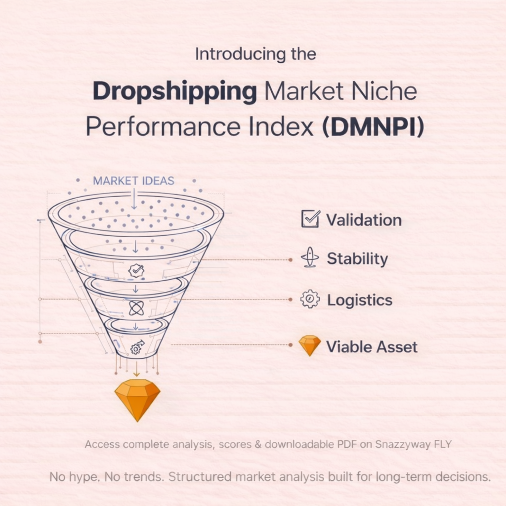 Dropshipping Market Niche Performance Index showing validation, stability, logistics, and viable asset filtering