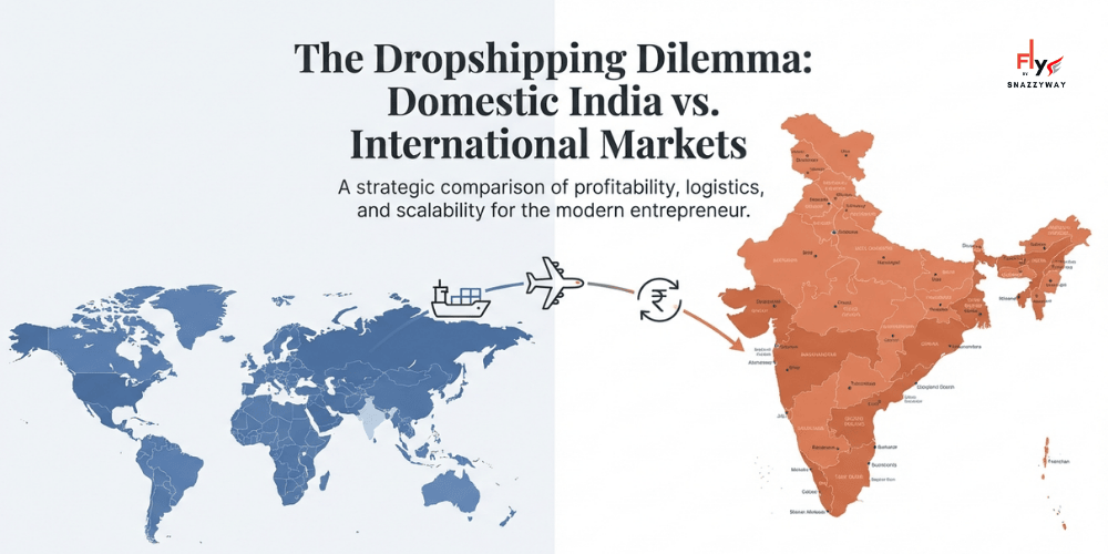 Indian Drop-Shipping vs. International Drop-Shipping comparison showing profitability, logistics, and scalability across domestic and global markets