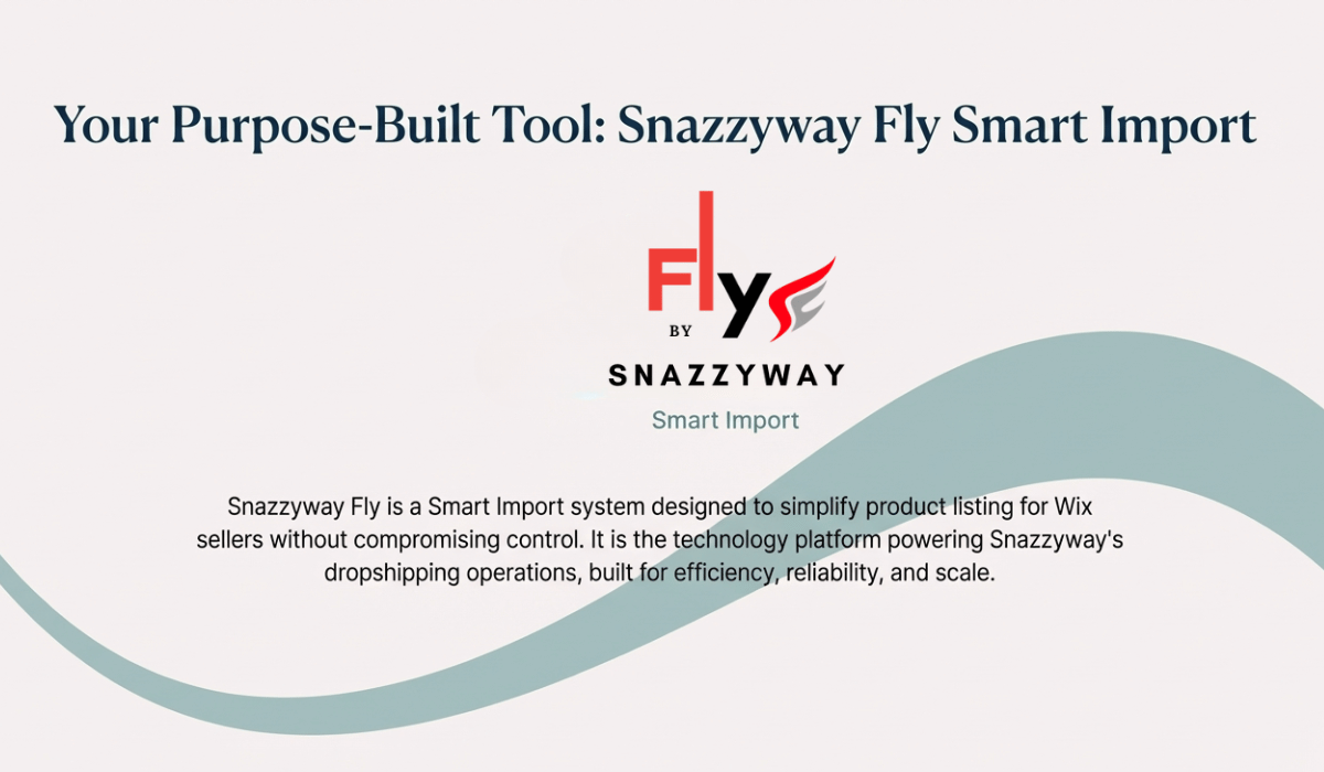Snazzyway Fly Smart Import system showing automated product import for Wix dropshipping sellers